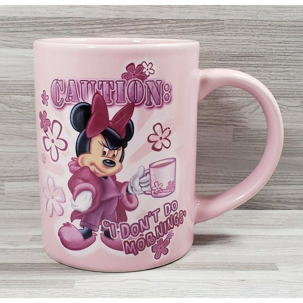 Disney Jerry Leigh Minnie Mouse Caution: "I Don't Do Mornings" 12 oz. Mug Cup